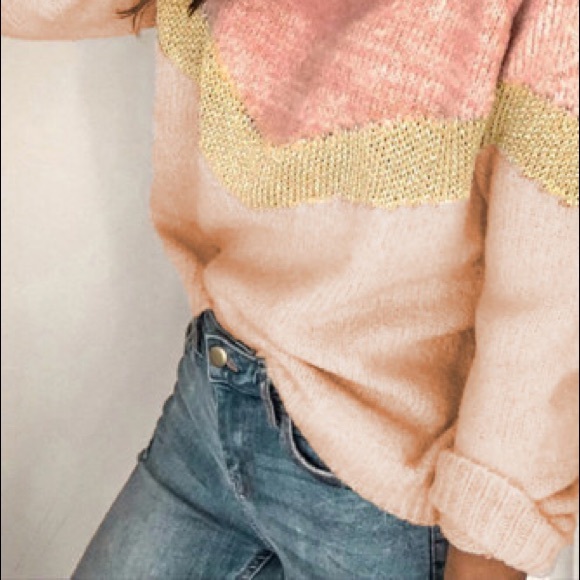 3/$70 HP VTG INSPIRED Pink V Colorblock Sweater - Picture 5 of 6